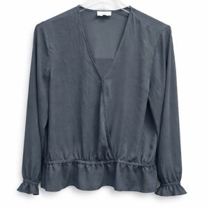 LOFT Blue/Gray Faux Wrap Blouse With Vneckline Sz XL